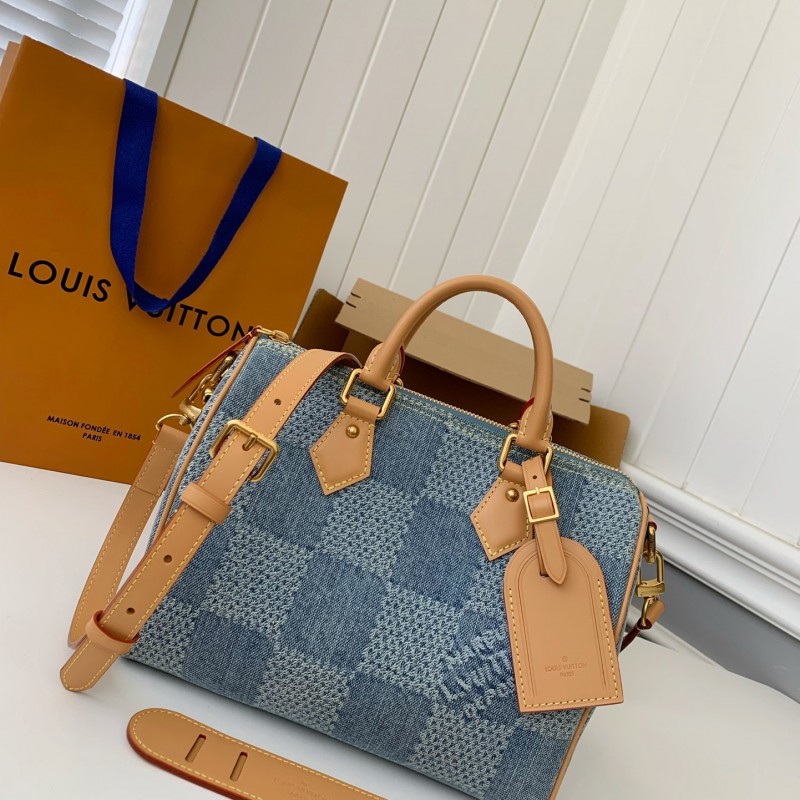 L0*is V*t0n The new SPEEDY 25bandouli ère tannin denim handbag  N40700  Size：25*15*15cm