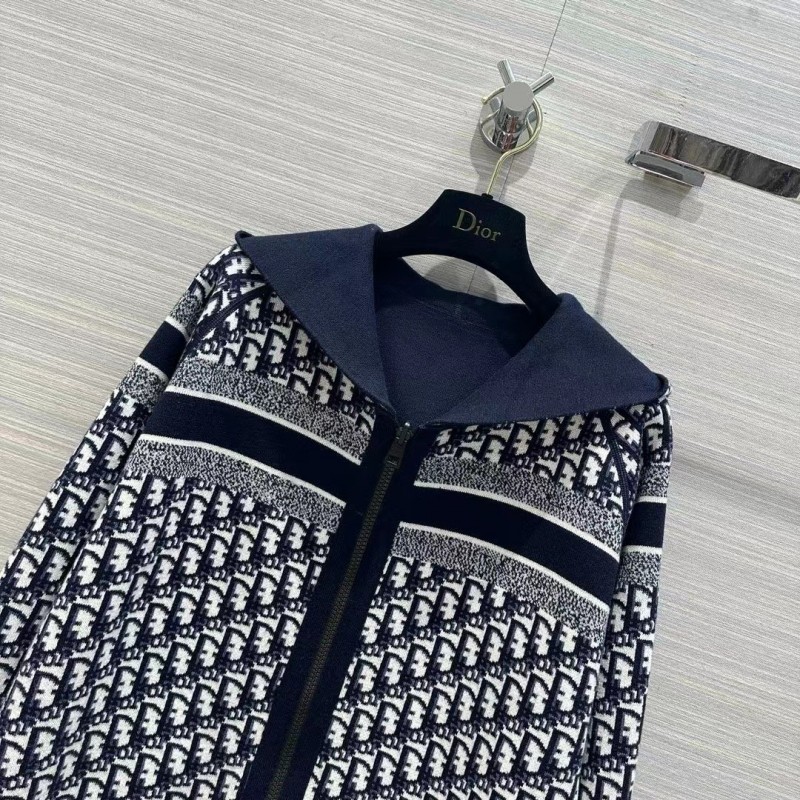 D*0r all-over jacquard reversible wool zip-up hoodie