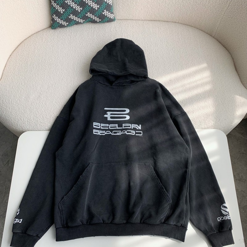 Ba*len*cia*ga logo print sports hooded sweatshirt