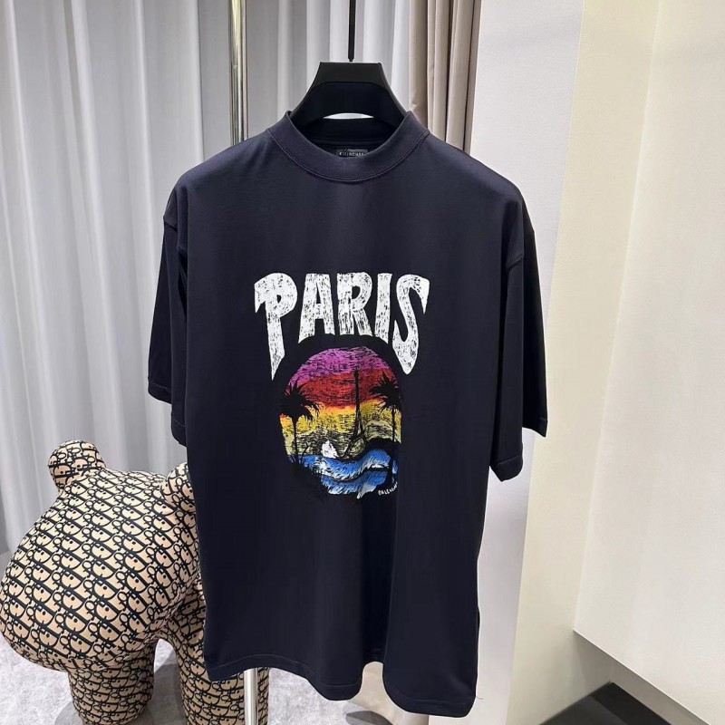 Ba*len*cia*ga 24ss sunset coconut tree tower short sleeve
