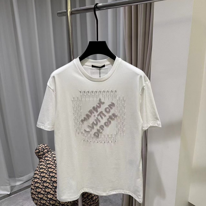 L0*is V*t0n 24ss pearl lettering embroidered round neck T-shirt