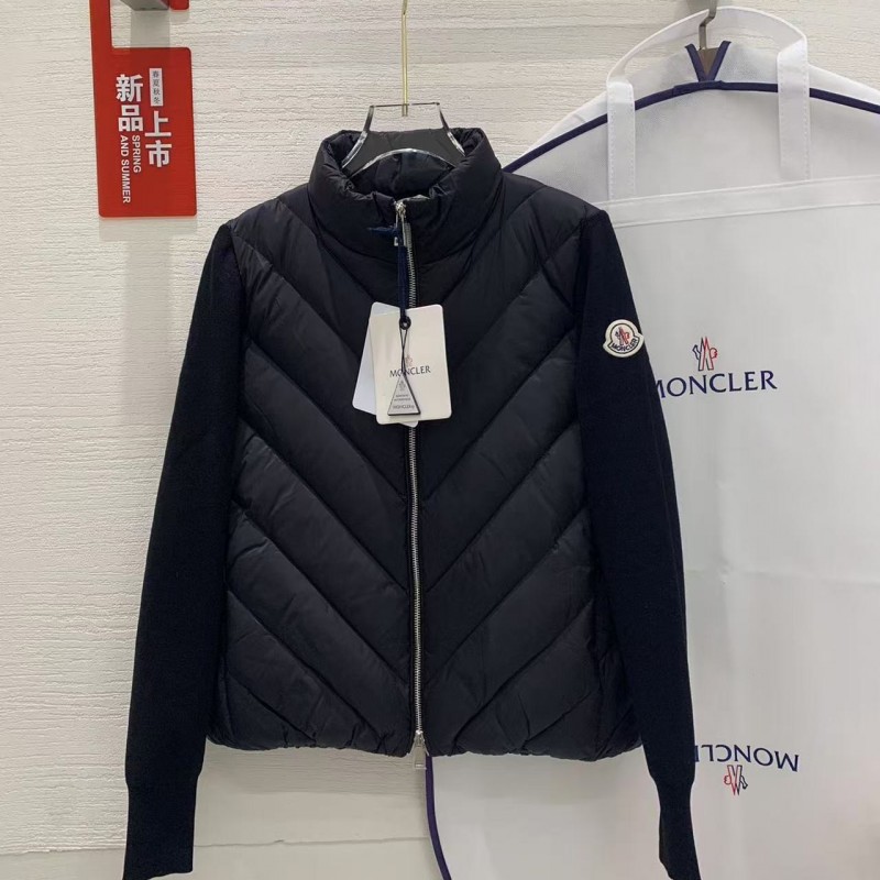 Moncler new women's V-pattern stitching knitted sleeves stand collar down jacket