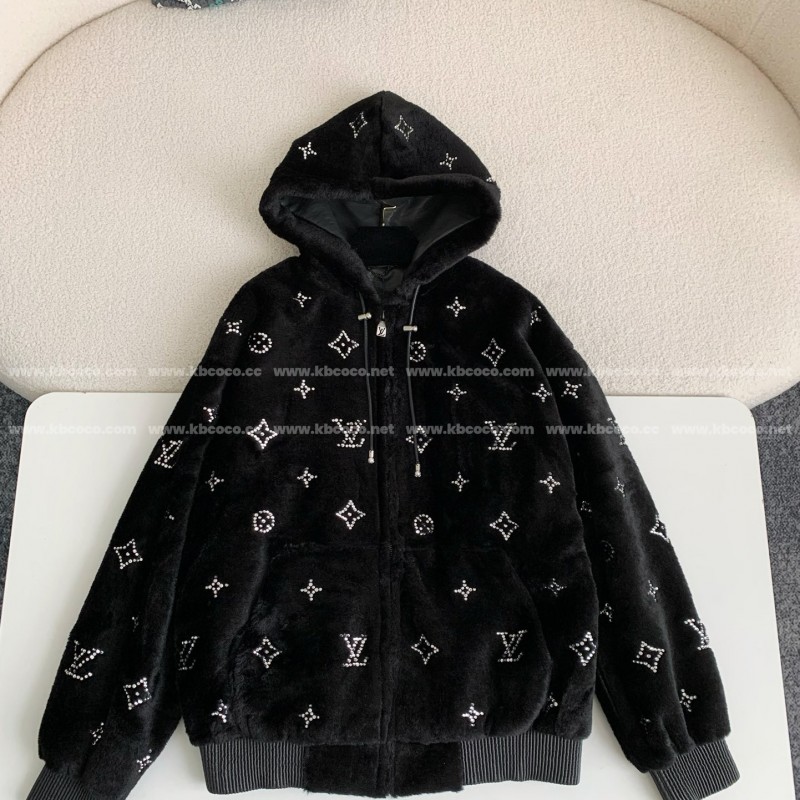 L0*is V*t0n SS25 Logo Embroidered Wool Hooded Zipper Jacket