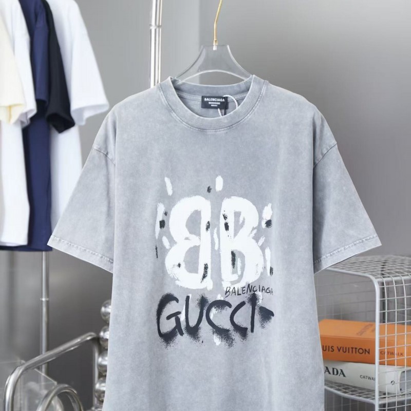 Ba*len*cia*ga SpringSummer New Joint Lettering Distressed Graffiti Printed T-shirt