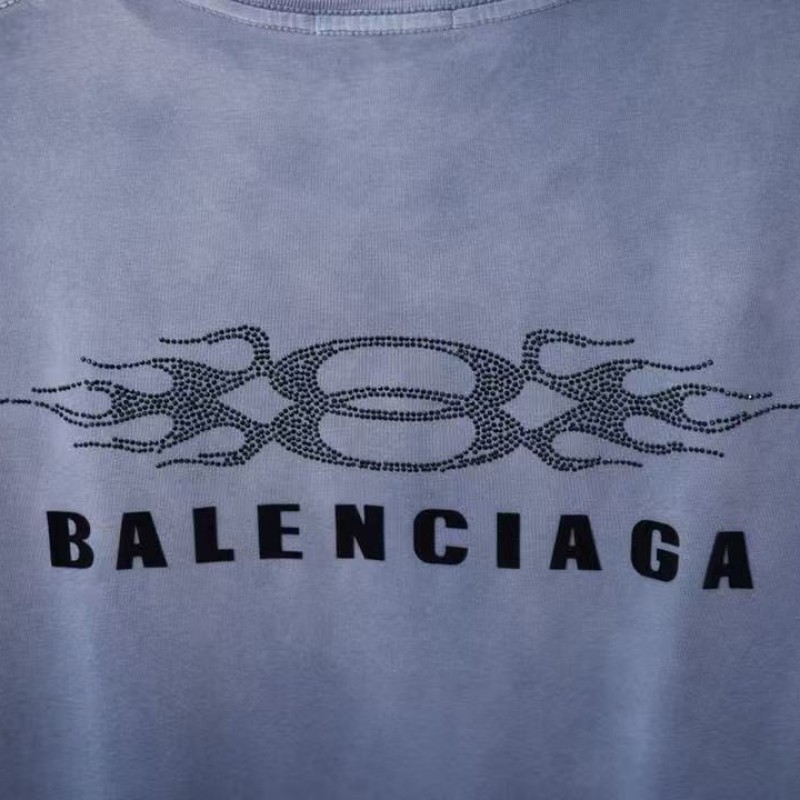 Ba*len*cia*ga SpringSummer New Flame Hot Diamond T-shirt