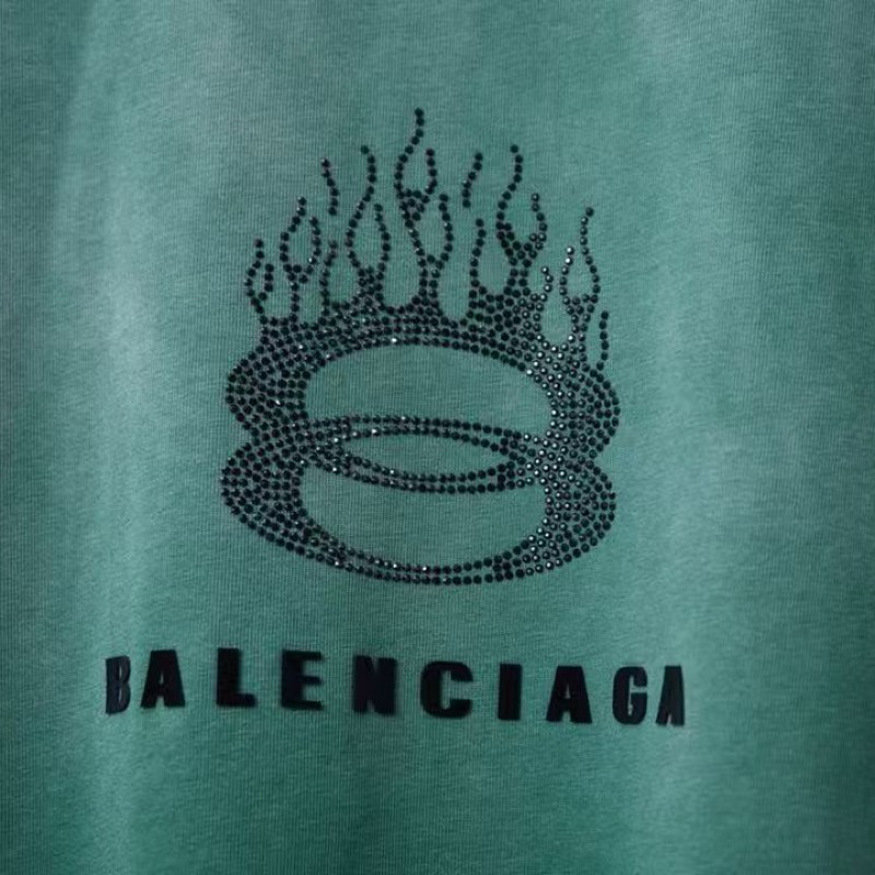Ba*len*cia*ga SpringSummer New Flame Hot Diamond T-shirt