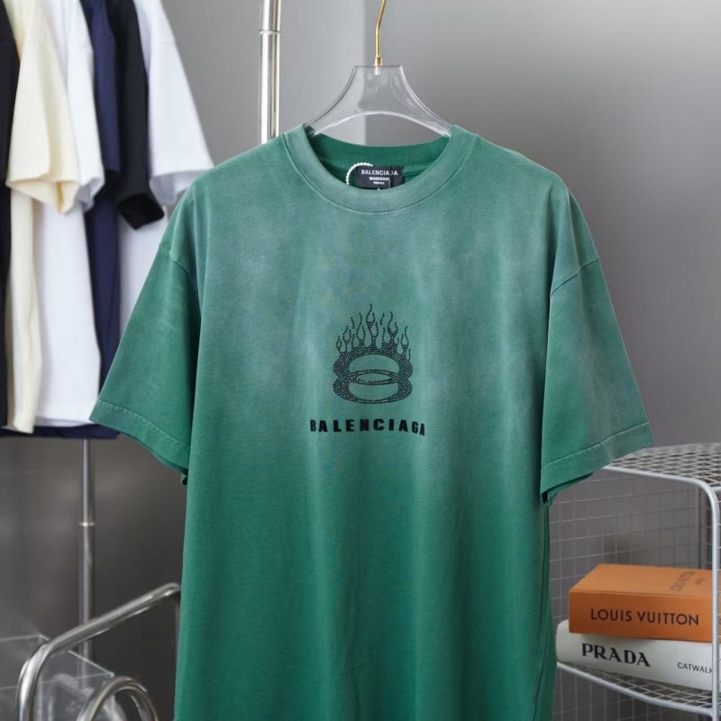 Ba*len*cia*ga SpringSummer New Flame Hot Diamond T-shirt