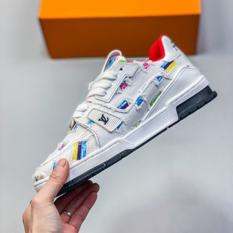 L0*is V*t0n traniner canvas printed colorful denim embroidered shoes