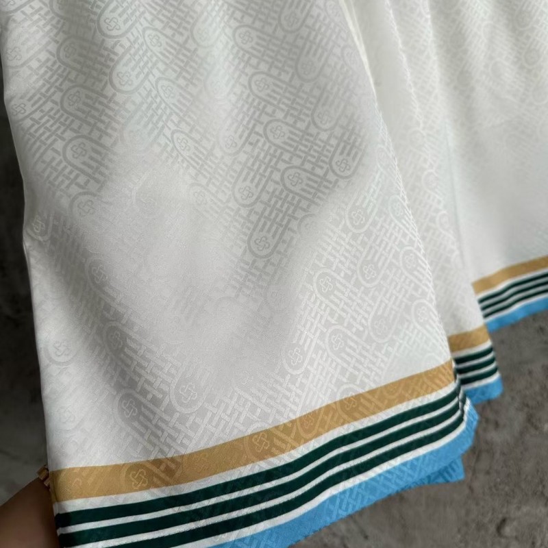 CASABLANCA White shorts in silk jacquard with orange pattern