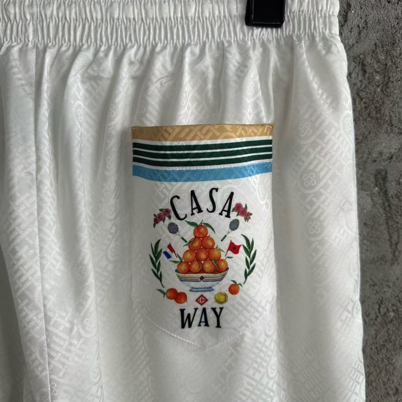 CASABLANCA White shorts in silk jacquard with orange pattern