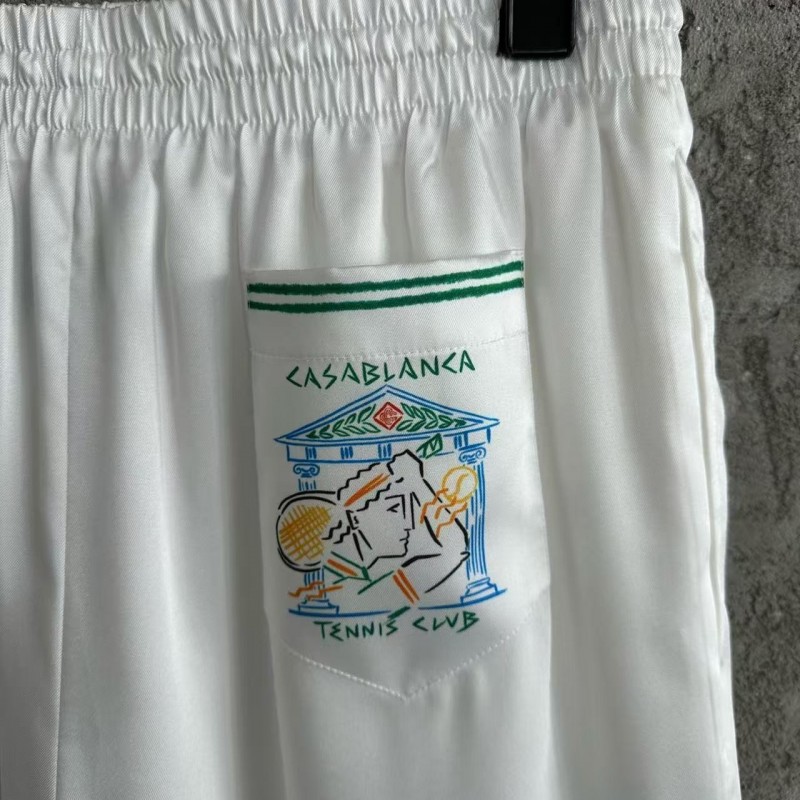 CASABLANCA White silk shorts with tennis racket pattern