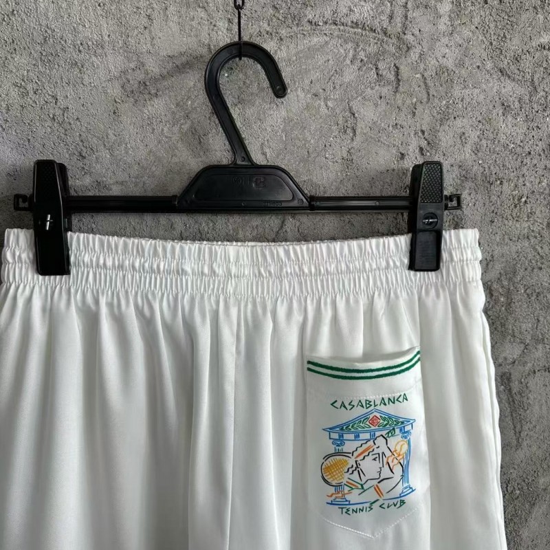 CASABLANCA White silk shorts with tennis racket pattern