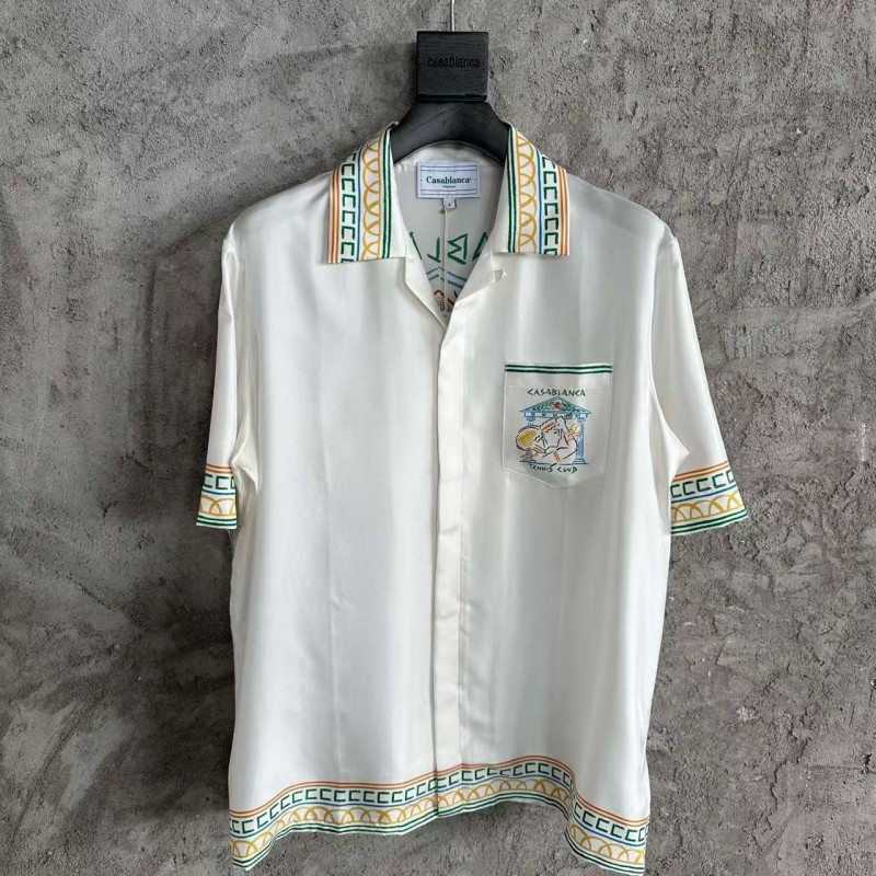CASABLANCA White silk T-shirt with tennis racket pattern