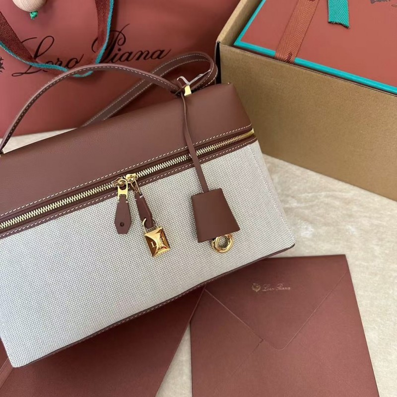 L**o p*ana new counter wine red leather with canvas handbag crossbody bag size: 27*1*10cm