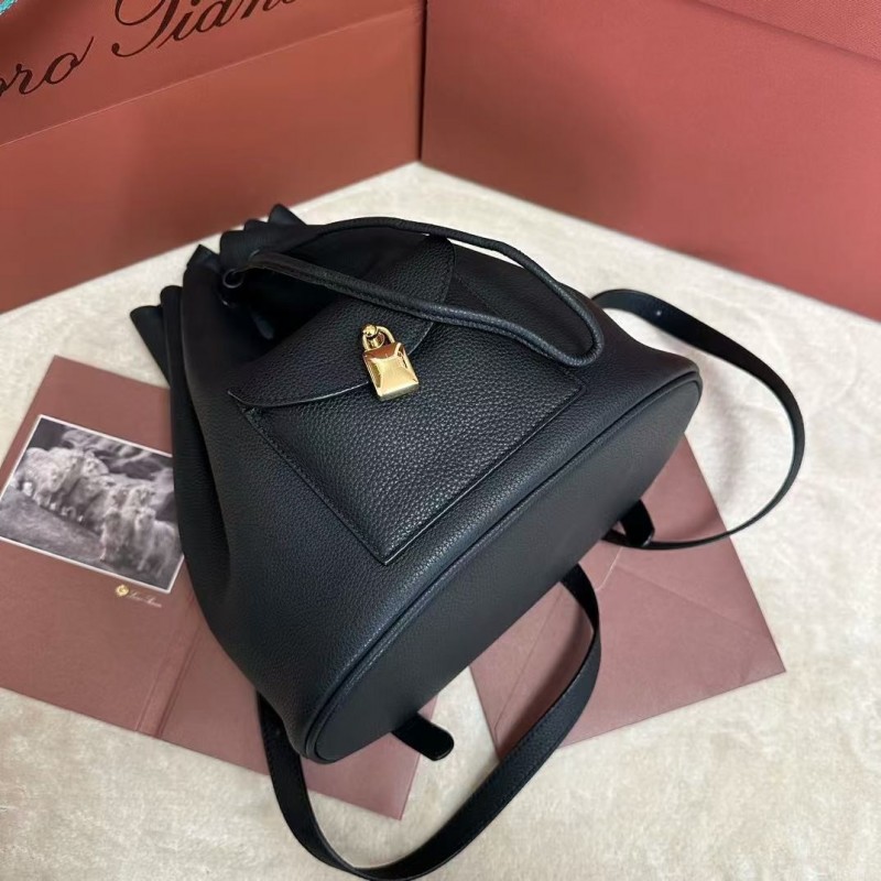L**o p*ana extra black imported cowhide drawstring backpack, size: 25*27*14cm