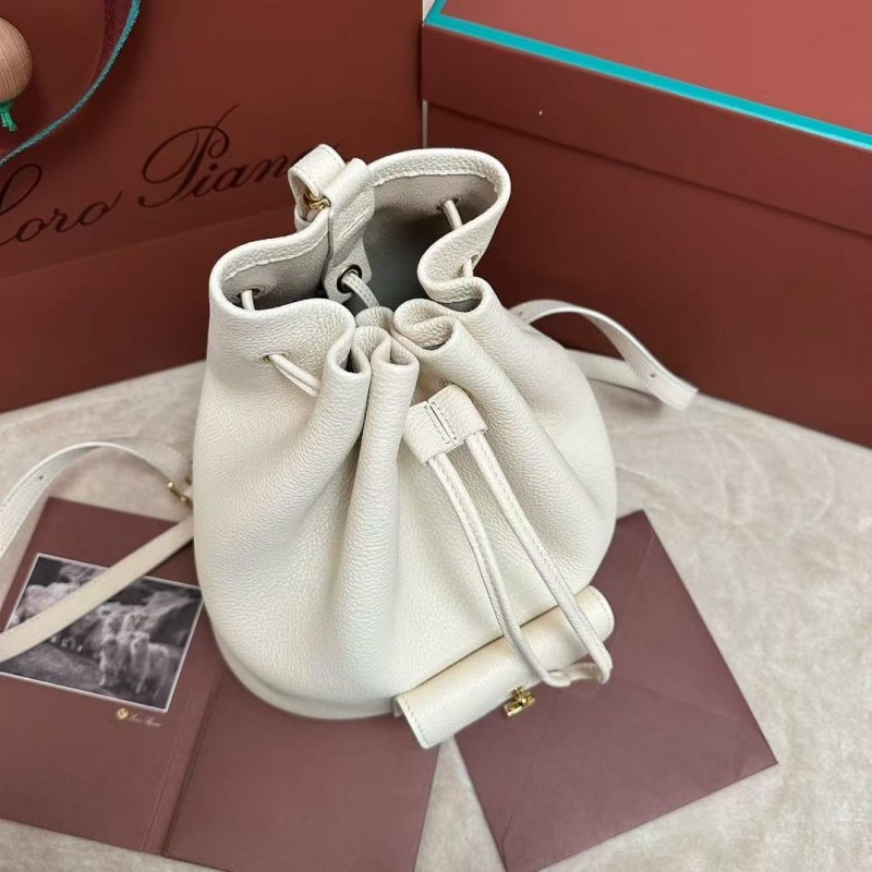 L**o p*ana extra white imported cowhide drawstring backpack, size: 25*27*14cm