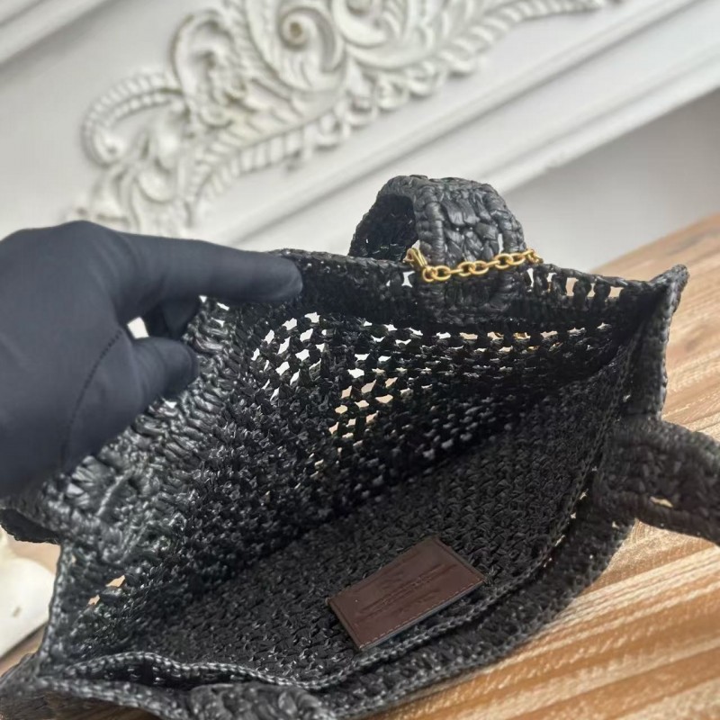 chloe spring and summer new SUMMER BANANA dopamine color black pure handmade straw woven bag Size: 3