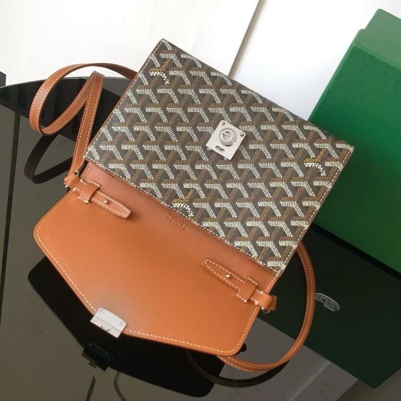 Go*ard imported cowhide with canvas one-shoulder crossbody bag, size: 21*16*4cm