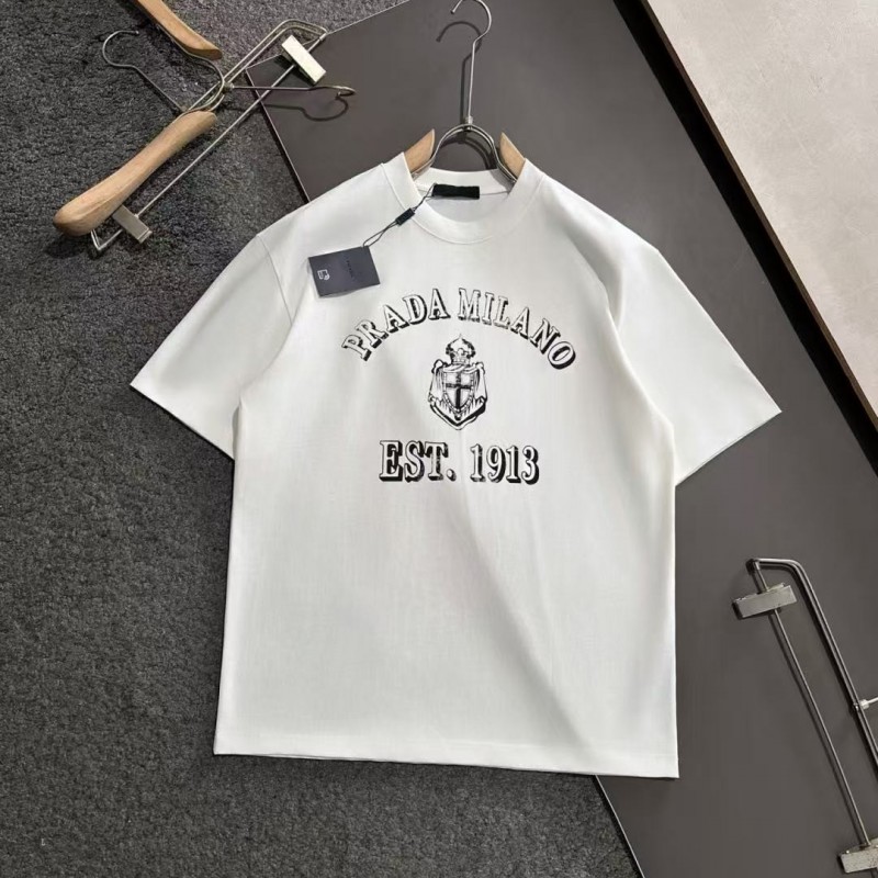 Pra*a 2025 Spring and Summer Latest Round Neck Fashion Short Sleeve