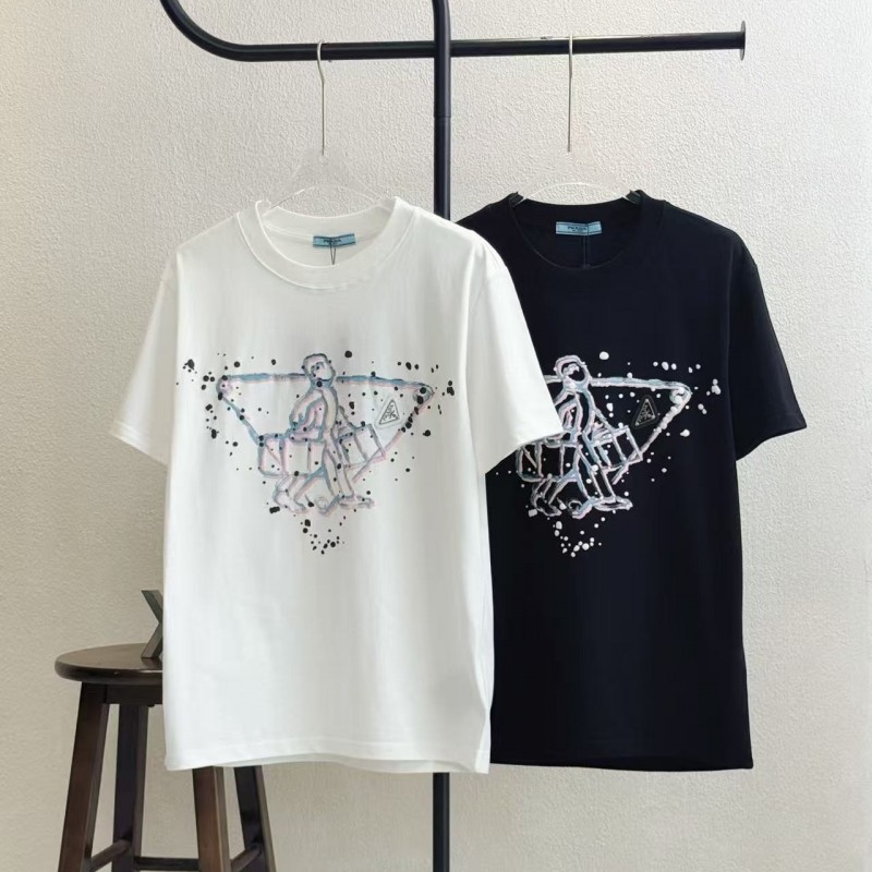 Pra*a 2025 new printed cotton T-shirt