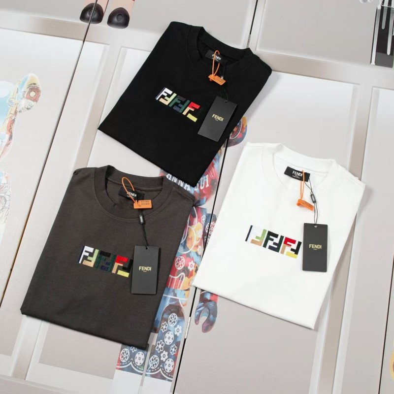 F**di 2025 Spring and Summer New Embroidered Casual Short Sleeves