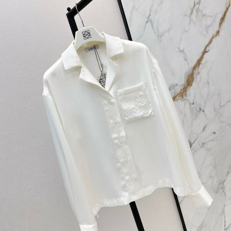 L0ew* SpringSummer new embroidered smooth style loose acetate shirt