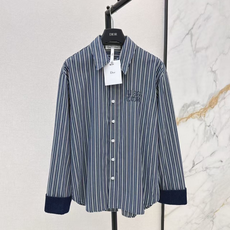 L0ew* spring and summer new logo embroidery striped shirtL0ew* spring and summer new logo embroidery