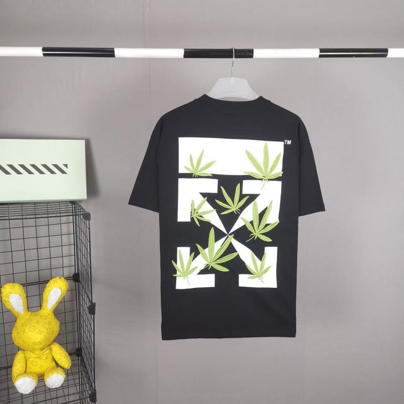 off white summer new lucky leaf embroidery print T-shirt