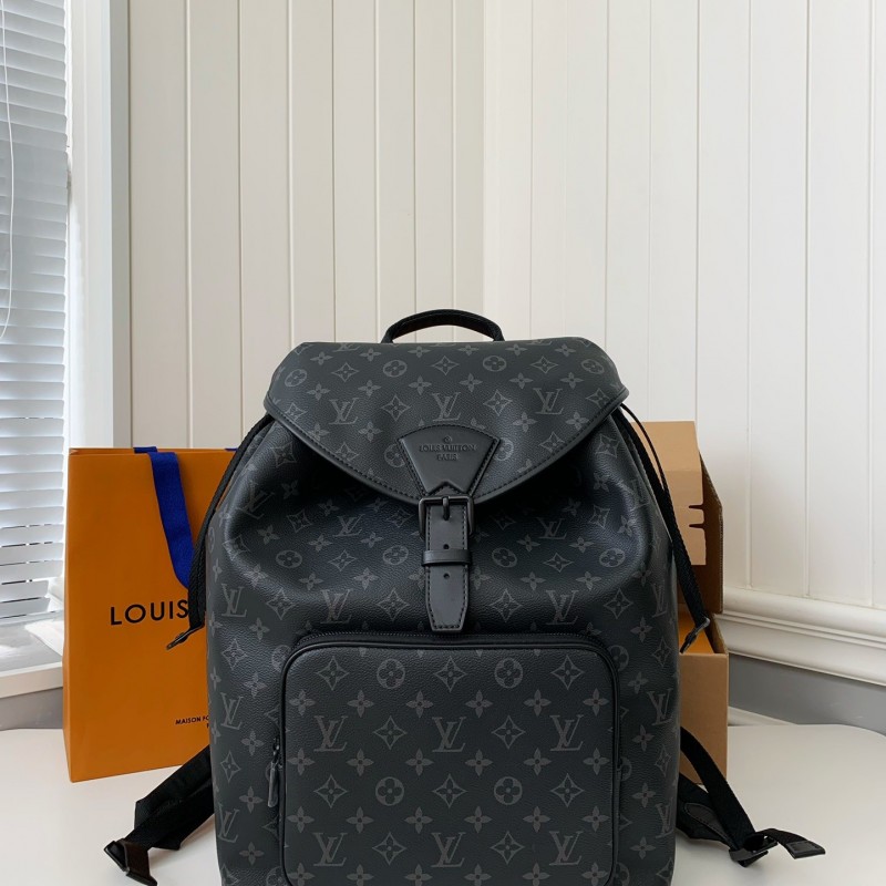 L0*is V*t0n's New MONTSOURIS Men's Black Flower Backpack M45583, Top Quality Size: 32 * 40 * 19cm
