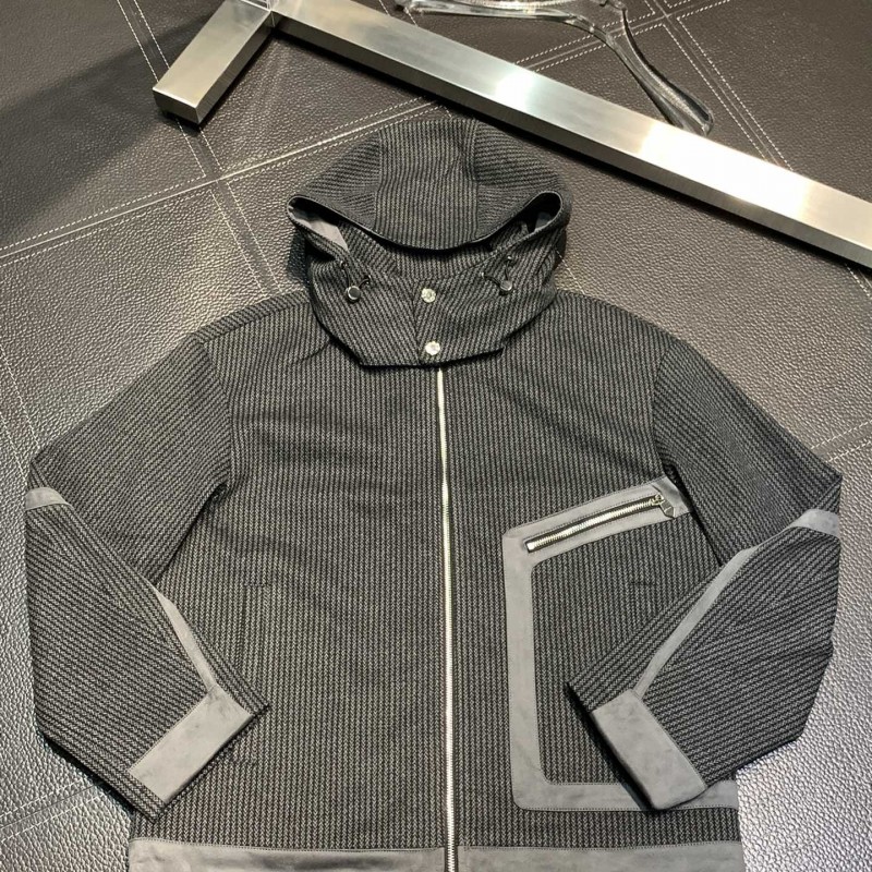 Hermès hooded stand-collar knitted jacket