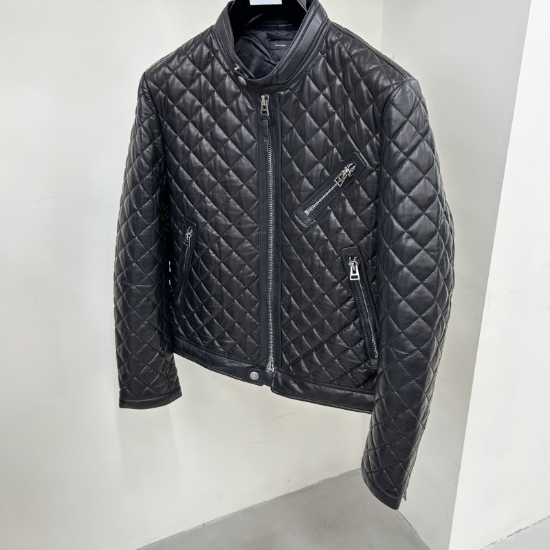 Tom Ford 23 catwalk style slim stand collar leather jacket