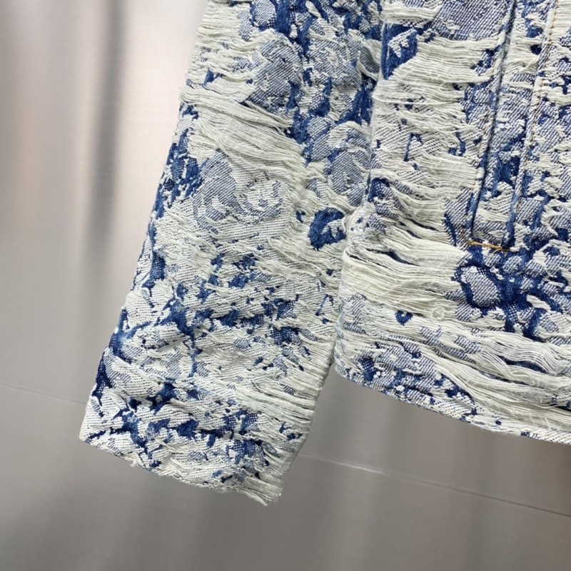 L0*is V*t0n Floral jacquard fringed denim jacket