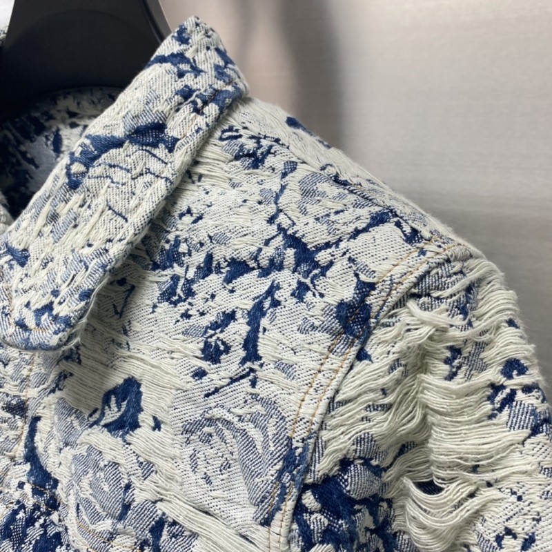 L0*is V*t0n Floral jacquard fringed denim jacket
