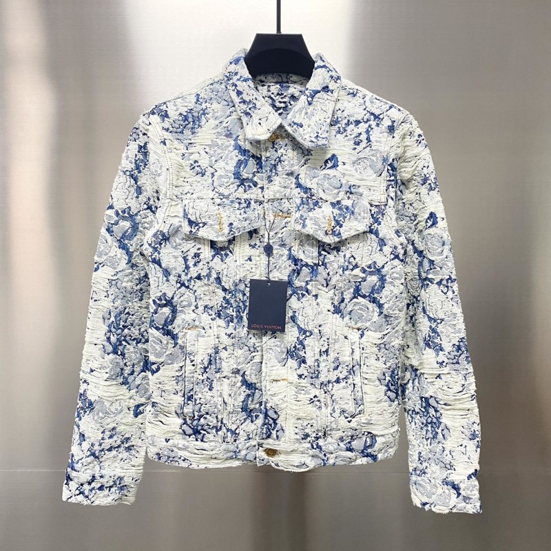 L0*is V*t0n Floral jacquard fringed denim jacket