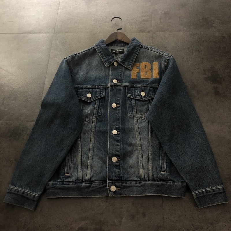 Ba*len*cia*ga terry embroidered denim jacket