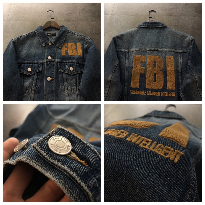 Ba*len*cia*ga terry embroidered denim jacket