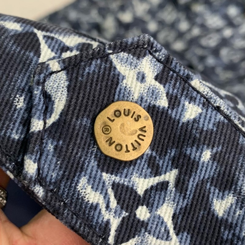 L0*is V*t0n Classic Logo printed all over patchwork denim jacket