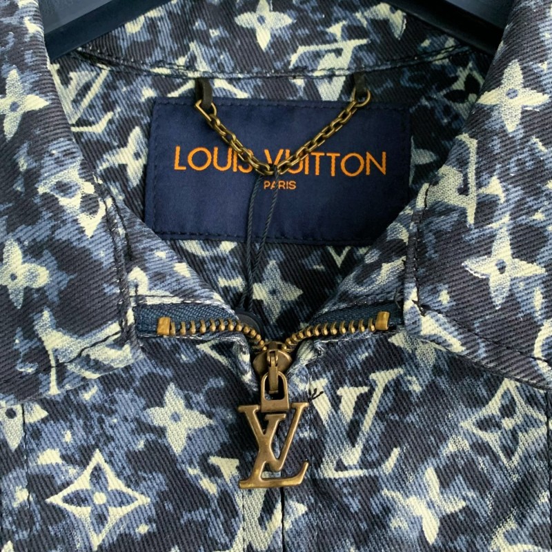 L0*is V*t0n Classic Logo printed all over patchwork denim jacket