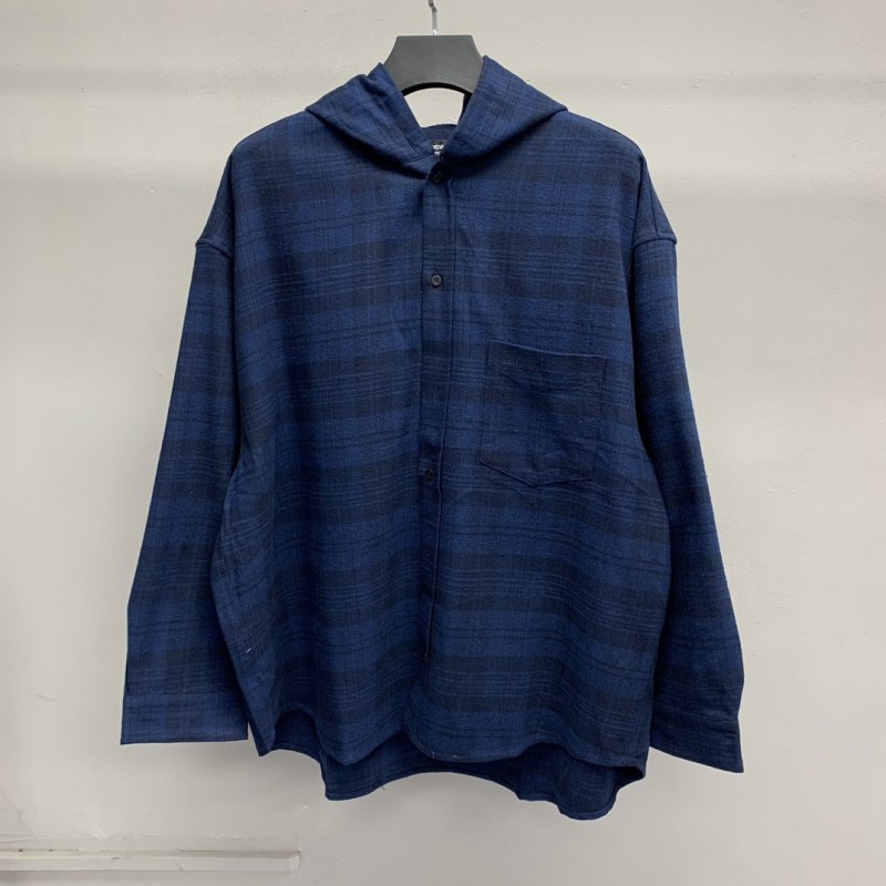 Ba*len*cia*ga plaid shirt hooded jacket
