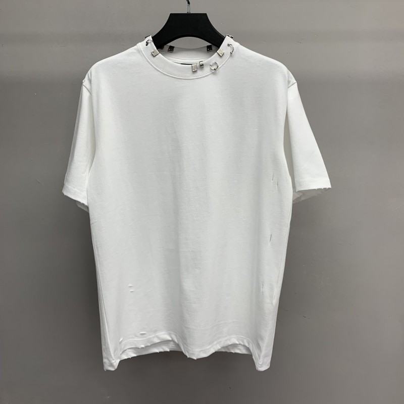 Ba*len*cia*ga neckline hardware perforated T-shirt