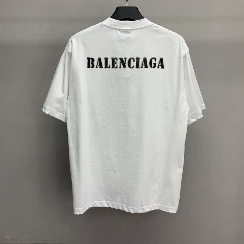 Ba*len*cia*ga front and back T-shirt with blurred letters
