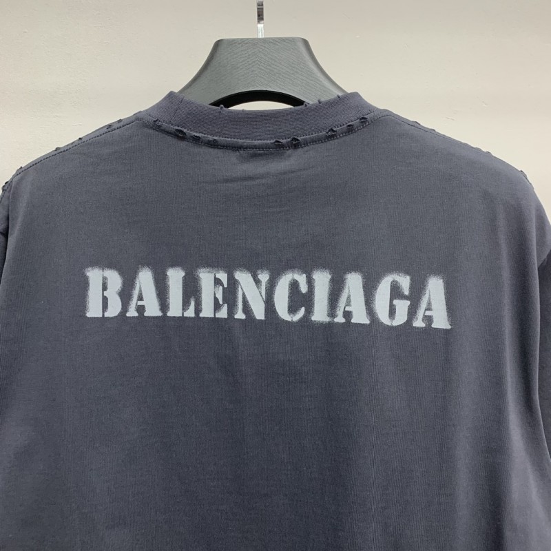 Ba*len*cia*ga front and back T-shirt with blurred letters