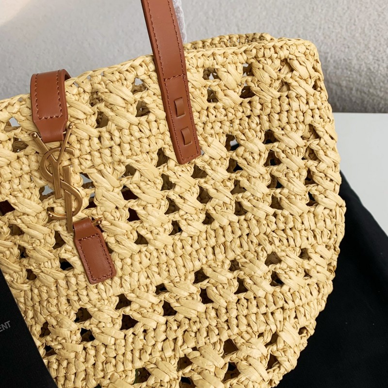 Y*L  Raffia patchwork cow leather woven single shoulder handbag  Size：42*20*22cm