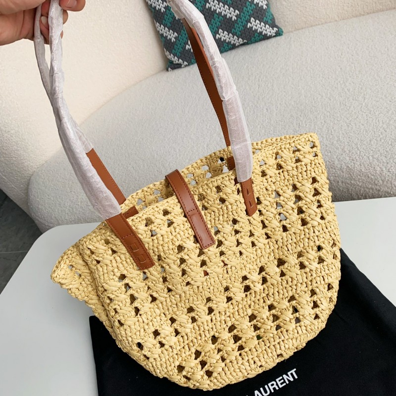 Y*L  Raffia patchwork cow leather woven single shoulder handbag  Size：42*20*22cm