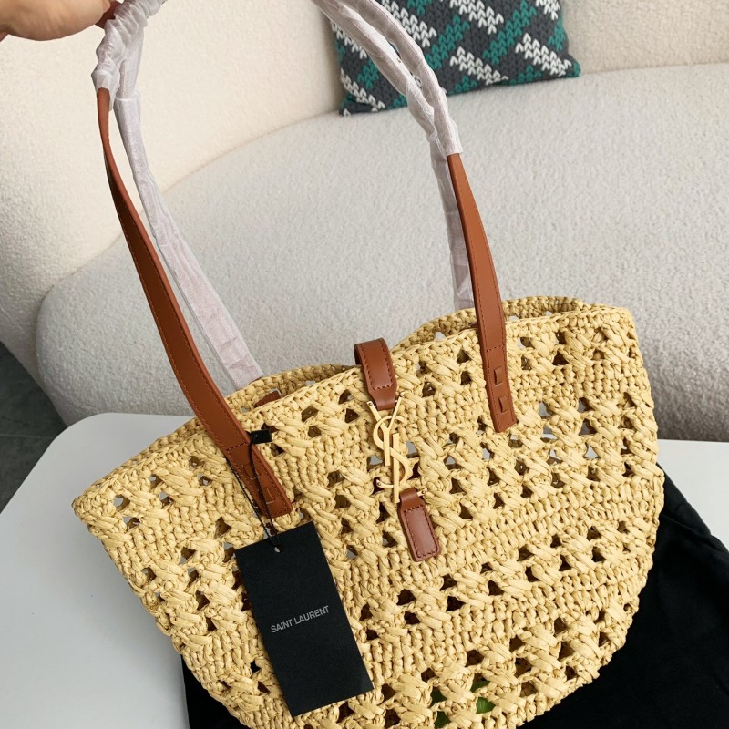Y*L  Raffia patchwork cow leather woven single shoulder handbag  Size：42*20*22cm