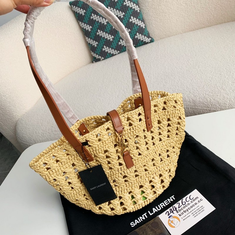 Y*L  Raffia patchwork cow leather woven single shoulder handbag  Size：42*20*22cm