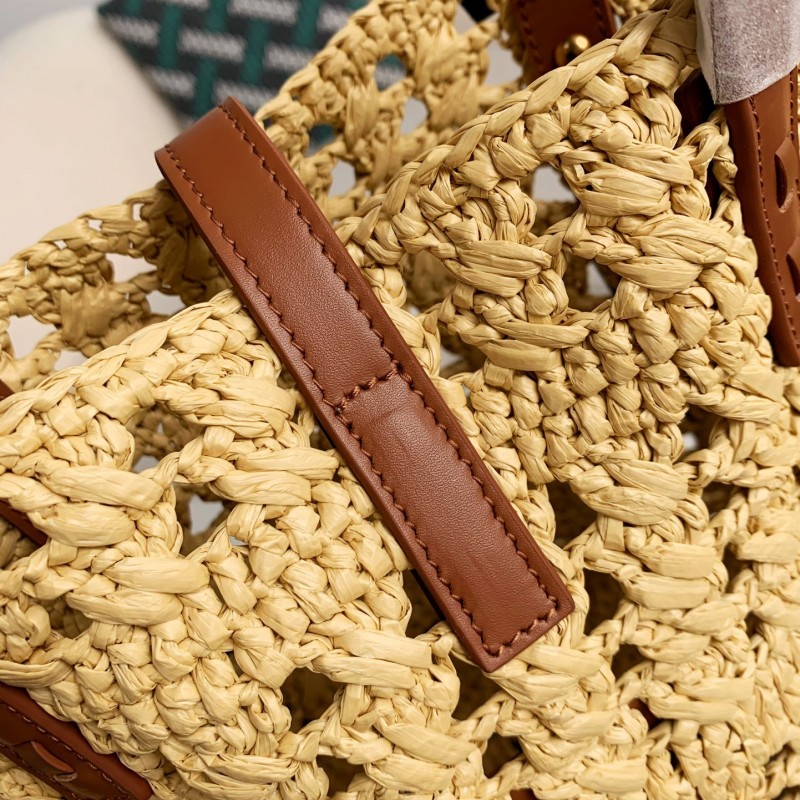 Y*L  Raffia patchwork cow leather woven single shoulder handbag  Size：42*20*22cm