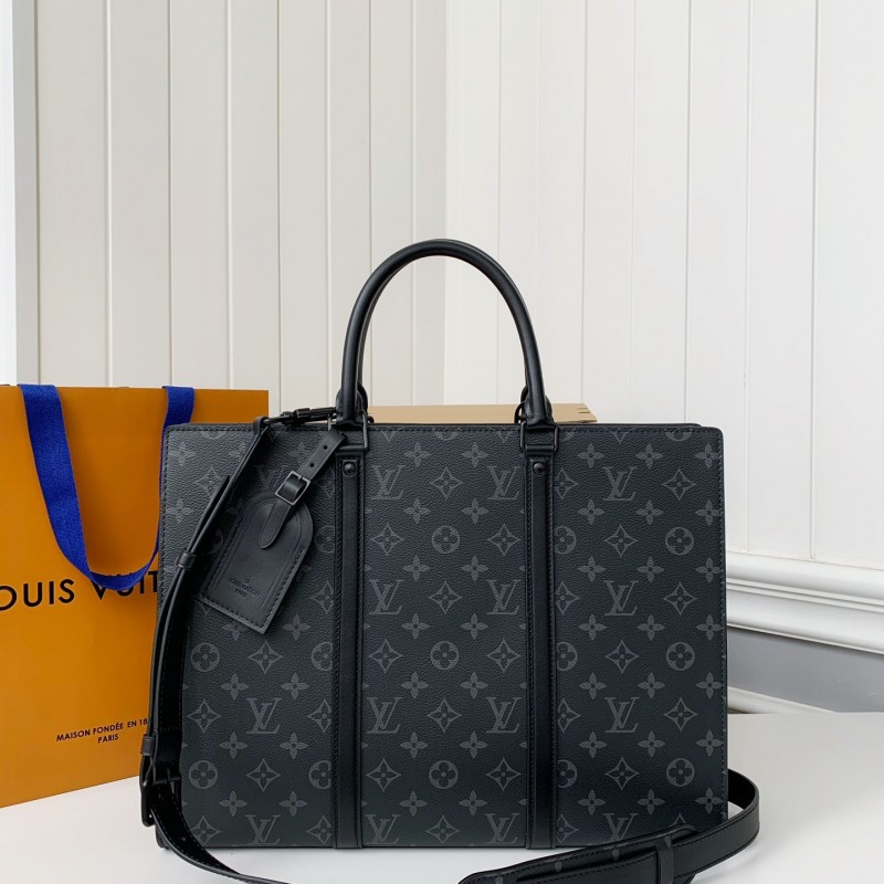 L0*is V*t0n's new Sac Plat Horizontal Zippé men's black flower briefcase M45165 Size: 31*39*8.5cm