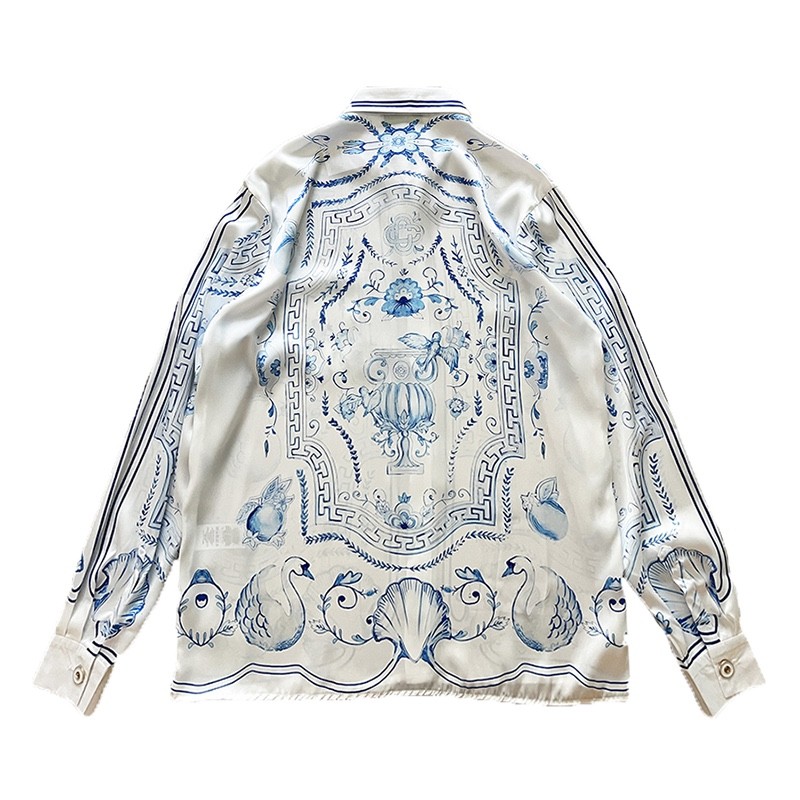 Casablanca 23SS Blue Marble Swan Hawaiian long sleeve shirt