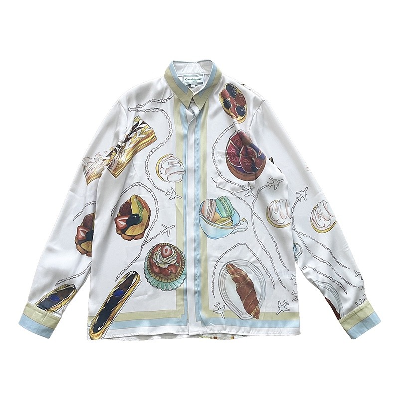 Casablanca 23 gourmet cake travel pattern blue twill silk shirt